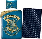 Harry Potter Dekbedovertrek- Katoen- 1persoons- 140x200- Dekbed Hogwarts Logo -Blauw, incl. Harry Potter hoeslaken 90x190 x20