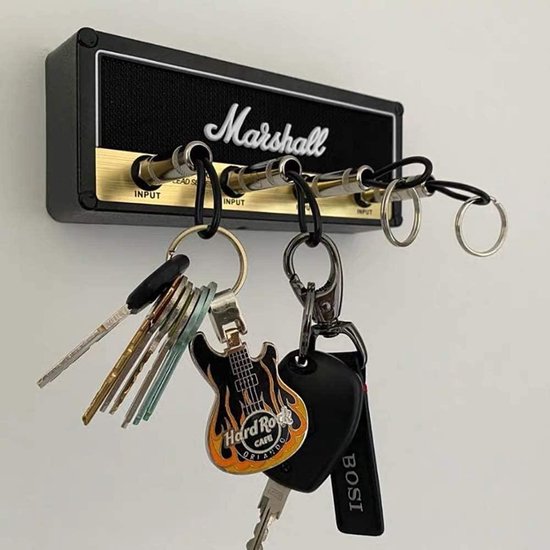 Marshall Key Holder - Sleutelhouder voor gitaarsleutelhangers, voor wandmontage, met 4 sleutelhangers met gitaarstekker cadeau geven