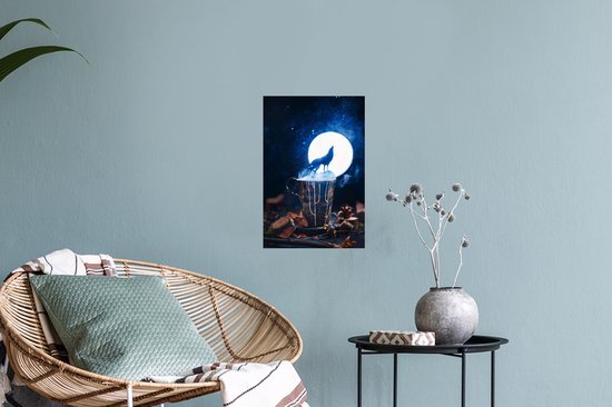 Sticker Muursticker Magical Fantasy - Le loup hurle à la lune - 20x30 cm - film adhésif autocollant - sticker mural repositionnable