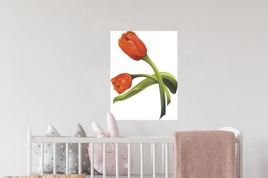 Sticker Muursticker Tulipe orange illustration - illustration de deux tulipes oranges - 30x40 cm - film adhésif autocollant - sticker mural repositionnable