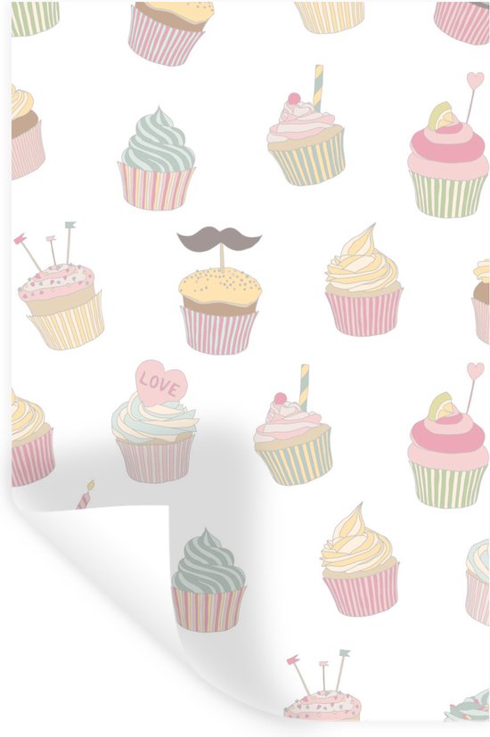 Muurstickers - Sticker Folie - Cupcake - Patroon - Pastel - 20x30 cm - Plakfolie - Muurstickers Kinderkamer - Zelfklevend Behang - Zelfklevend behangpapier - Stickerfolie