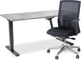 Zit-sta bureau elektrisch verstelbaar + ERGO Bureaustoel | NEN-EN 527 COMFORT Thuiswerkset | frame bureau zwart - bureaublad betonlook | 160x80 cm