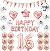 Thomline Verjaardag 16 Jaar | Feestversiering | Ballonnen, Slingers & Sterren |Roze & Rose