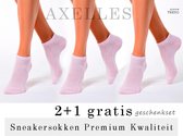 2+1 gratis sneakersokken in BIO-katoen (geschenkset), pastel roze, Maat 38/39.