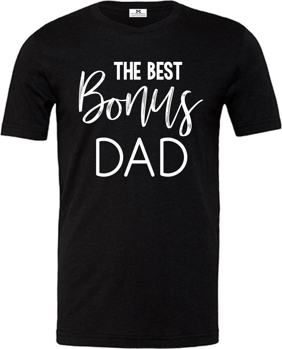 Heren T-shirt-the best bonus dad-zwart-wit-Maat XL