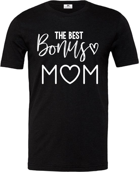 T-Shirt Femme-The Best Bonus Mom-Noir-Blanc-Taille M