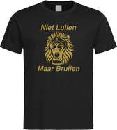 Zwart EK voetbal T-shirt met “ Niet Lullen Maar Brullen “ print Goud maat S