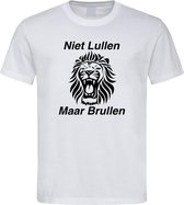 Wit EK voetbal T-shirt met “ Niet Lullen Maar Brullen “ print Zwart maat L
