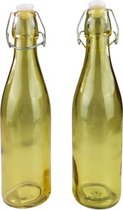 Trendy decoratie fles MARISOL - Rond - Geel - Glas - 6x27cm - Set van 2 - Transparant - Huisdecoratie - Woonkamer