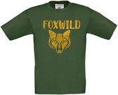 T-shirt voor kinderen met opdruk “Foxwild” | Military groen t-shirt | opdruk goudkleur | T-shirt met tekst