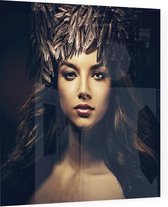 Vrouw met veren in het haar - Foto op Plexiglas - 80 x 80 cm