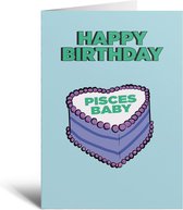Verjaardagskaart - Pisces - Vissen - Astrologie - Sterrenbeeld - Zodiac - Cadeau - Taart