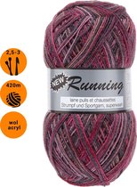 New Running roze bordeaux (310) - gemêleerd dunne sokkenwol - scheerwol en polyamide - pendikte 2,5 a 3mm - 1 bol van 100 gram