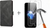 GSMNed - Leren telefoonhoesje zwart - Luxe iPhone 7/8/SE hoesje - portemonnee - pasjeshouder iPhone 7/8/SE - zwart - 1x screenprotector iPhone 7/8/SE