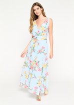 LOLALIZA Maxi jurk met bloemenprint - Light Blauw - Maat 46