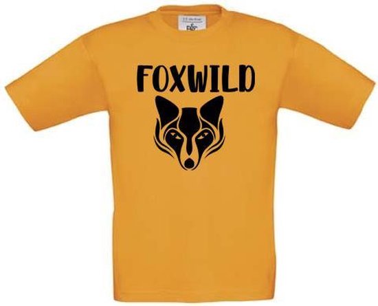 T-shirt voor kinderen met opdruk “Foxwild” | Gold geel t-shirt | opdruk zwart | T-shirt met tekst