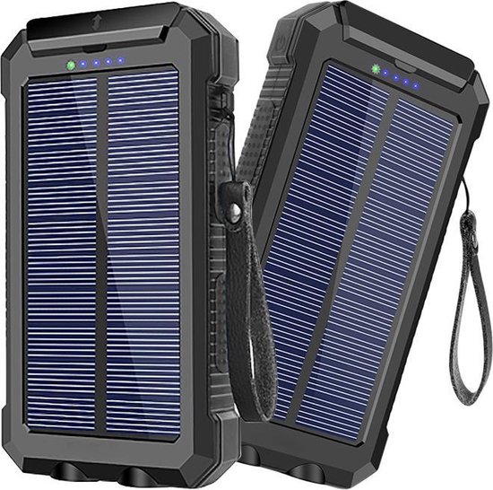 beha Voorspeller visie Solar Powerbank 30.000 mAh + Oplaadkabel - Zonne Energie - Waterdicht  (IP67) - USB C -... | bol.com