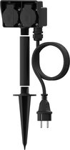 CALEX - Tuincontactdoos op Spie - Dubbel Stekkerdoos - 1.4 Meter - Zwart - BES LED
