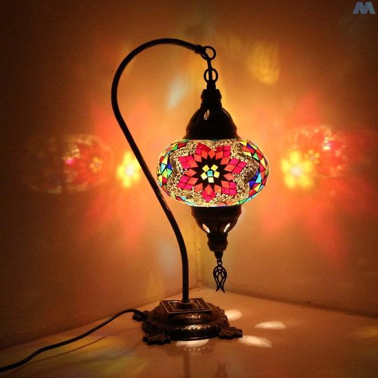 Turkse Lamp - Wit Mozaïek Lamp - Tafellamp - Marokkaanse Lamp - Oosterse Lamp - Recht