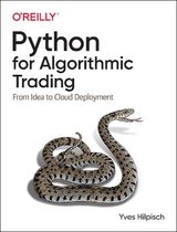 O'Reilly boek 'Python for Algorithmic Trading From Idea to Cloud Deployment' met een slang op de voorkant.