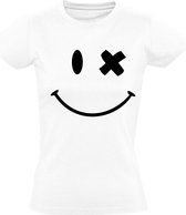 Smiley Dames t-shirt | emoticon | glimlach | blij | vrolijk | knipoog | Wit