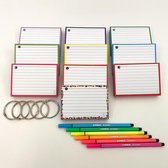 Leitner Flashcards - Colour Pack 500 A7 Flashcards met Stabilo pen 68 neon etui - 10 pakjes A7 flashcards in 10 kleuren - Perforatie en 5 klikringen - 100% FSC Karton & 100% Gemaakt in NL