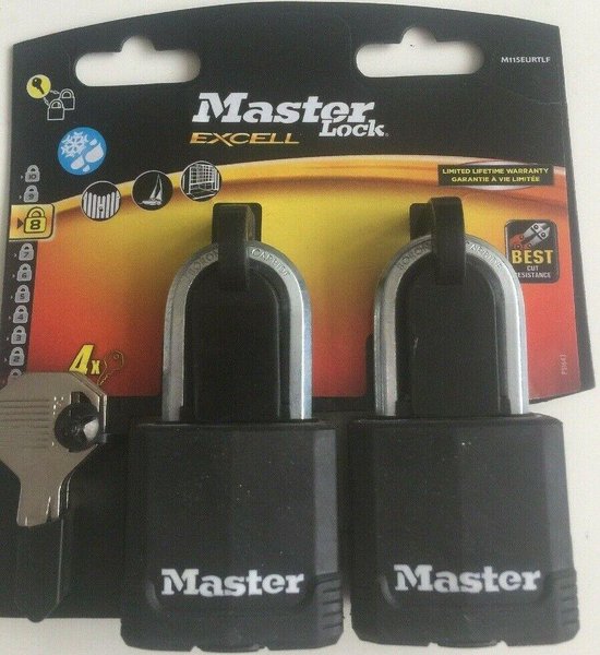 MasterLock Excell® Hangslot - Gelamineerd Staal - 49 mm - 2 stuks - Key Alike - M115EURTLF - MasterLock