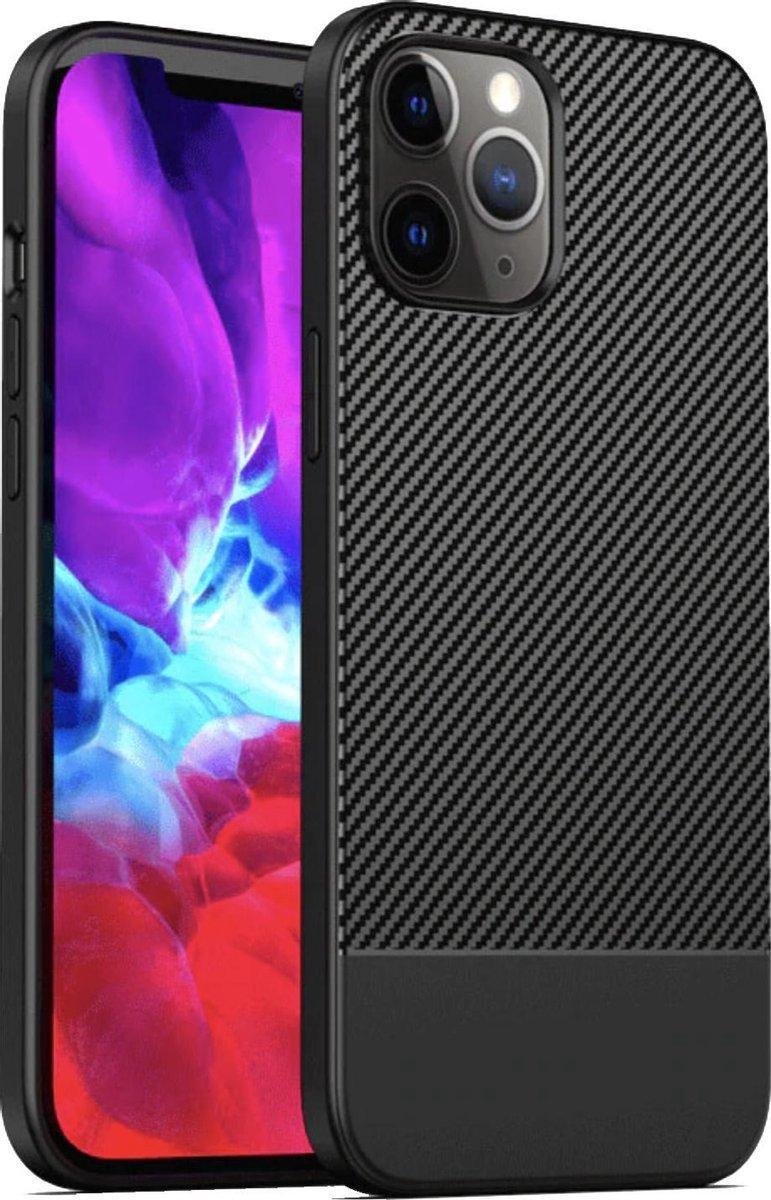 Geschikt voor Apple iPhone 12 Pro Max Carbon Backcover - Zwart - TPU