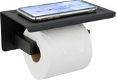 Toiletrolhouder wc rolhouder badkameraccessoires met plankje planchet - zwart - RVS
