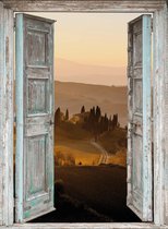 MuurMedia - Nature Collectie - Tuindoek Doorkijk - 95x130 cm – Italiaans platteland - tuinposter - tuin decoratie - tuinposters buiten – tuinschilderij