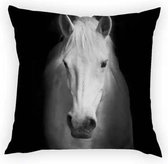 Dieren kussenhoes Paard - Black and White - Fotoprint - Sierkussen - 45x45 cm