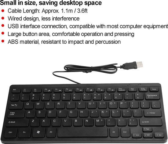 Verslaving Array toespraak USB Mini Ultraslank Bedraad Universeel toetsenbord, Ergonomisch Ontwerp USB  kabel... | bol.com