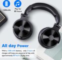 Zwarte over-ear koptelefoon met 1500 mAh batterij en 80 uur speeltijd.