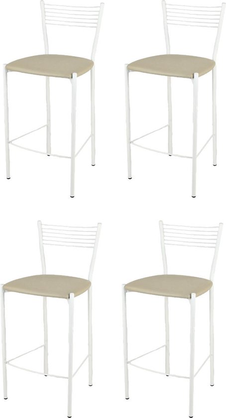 Foto: Tommychairs elegance eetkamerstoelen set van 4 wit beige kunstleer metaal