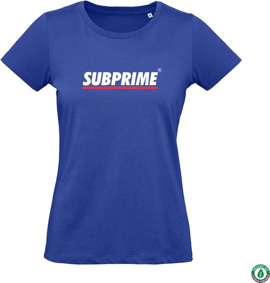 Subprime - Dames Tee SS Wmn Tee Stripe Royal - Blauw - Maat XL