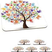 Onderzetters voor glazen - Een vector illustratie van een kleurrijke boom met handen - 10x10 cm - 6 stuks