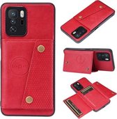 Voor Geschikt voor Xiaomi Redmi Note 10 Pro 5G dubbele gesp PU + TPU schokbestendige magnetische beschermhoes met kaartsleuf en houder (rood)