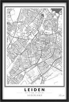 Poster Stad Leiden - A4 - 21 x 30 cm - Inclusief lijst (Zwart Aluminium) Citymap - Stadsposter - Plaatsnaam poster Leiden - Stadsplattegrond