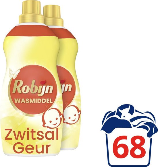 Robijn Klein & Krachtig Zwitsal Vloeibaar Wasmiddel - 2 x 34 wasbeurten - Voordeelverpakking