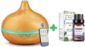 Aroma Diffuser 500ML + 100% Lavendel olie - Light Wood Grain - verbeterde 2021 model