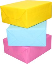 6x Rollen kraft inpakpapier geel/lichtblauw/roze 200 x 70 cm - cadeaupapier / kadopapier / boeken kaften