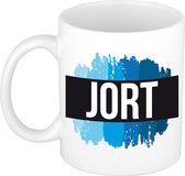 Jort naam cadeau mok / beker met  verfstrepen - Cadeau collega/ vaderdag/ verjaardag of als persoonlijke mok werknemers