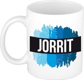 Jorrit naam cadeau mok / beker met  verfstrepen - Cadeau collega/ vaderdag/ verjaardag of als persoonlijke mok werknemers