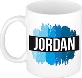 Jordan naam cadeau mok / beker met  verfstrepen - Cadeau collega/ vaderdag/ verjaardag of als persoonlijke mok werknemers