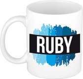 Ruby naam cadeau mok / beker met  verfstrepen - Cadeau collega/ vaderdag/ verjaardag of als persoonlijke mok werknemers