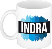Indra naam cadeau mok / beker met  verfstrepen - Cadeau collega/ vaderdag/ verjaardag of als persoonlijke mok werknemers