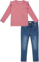 Koko Noko BIO Basics Set(2delig) Jeans NORI blauw en Shirt LS Nykee Bright pink - Maat 74/80
