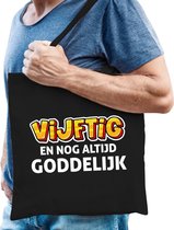 Vijftig en goddelijk verjaardag katoenen tas - zwart - heren - Abraham 50 jaar cadeau tas / tasje / shopper