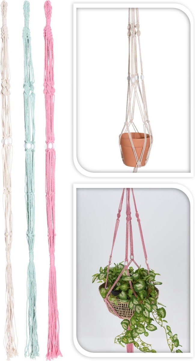 H&S Decoration Macrame hanger Set van 3 – macrame plantenhanger decoratieve accessoires