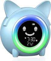 Jumalu Slaaptrainer - Wake-up light - Digitale wekker met slaaptimers - Nachtlamp met slaapdeuntjes - Kat - Blauw